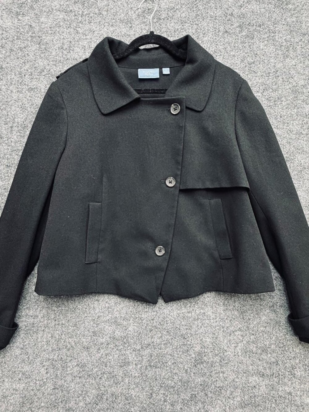 Simply Vera Vera Wang Cropped Asymmetrical Trench Jacket Black Women's Size XL